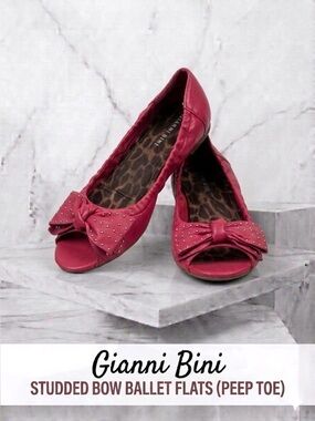 Gianni Bini Fuchsia Bow Stud Ballet Flats Size 7 GUC